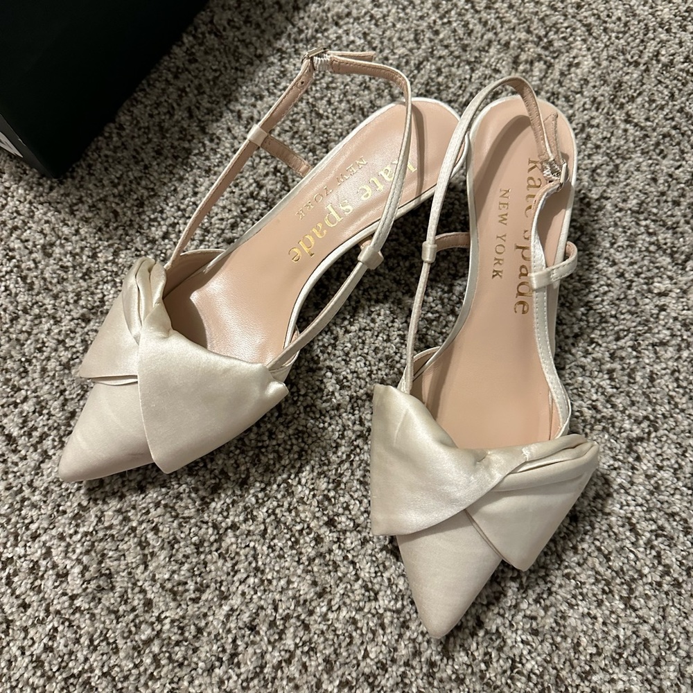 Kate Spade Ivory Marseille Bow Sling Back Kitten Heels  Sz 8